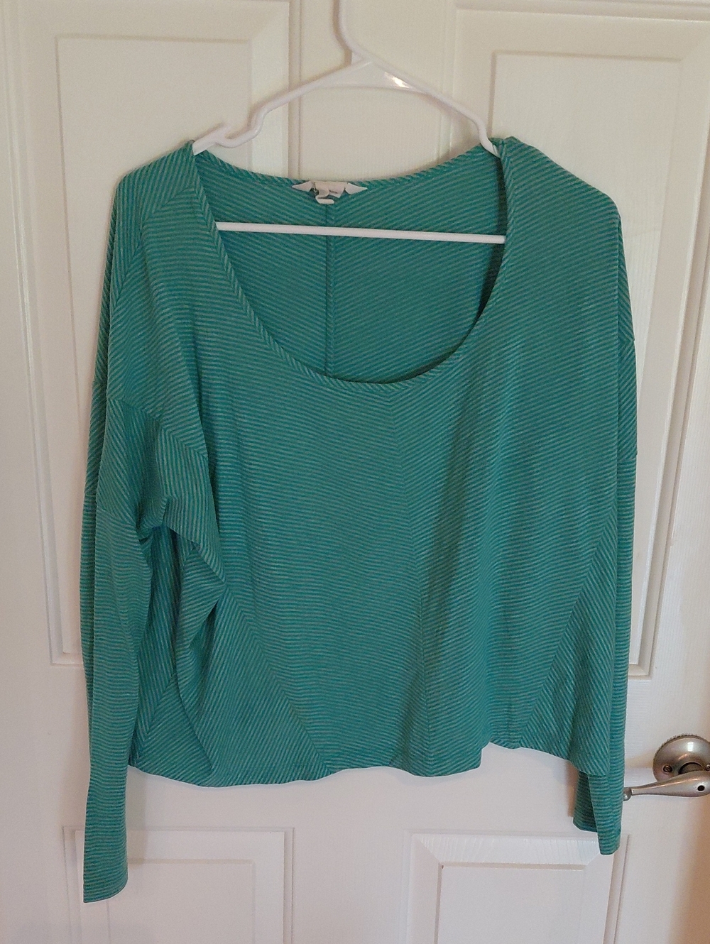 BCBGeneration Teal Striped Long Sleeve Scoop Neck Top